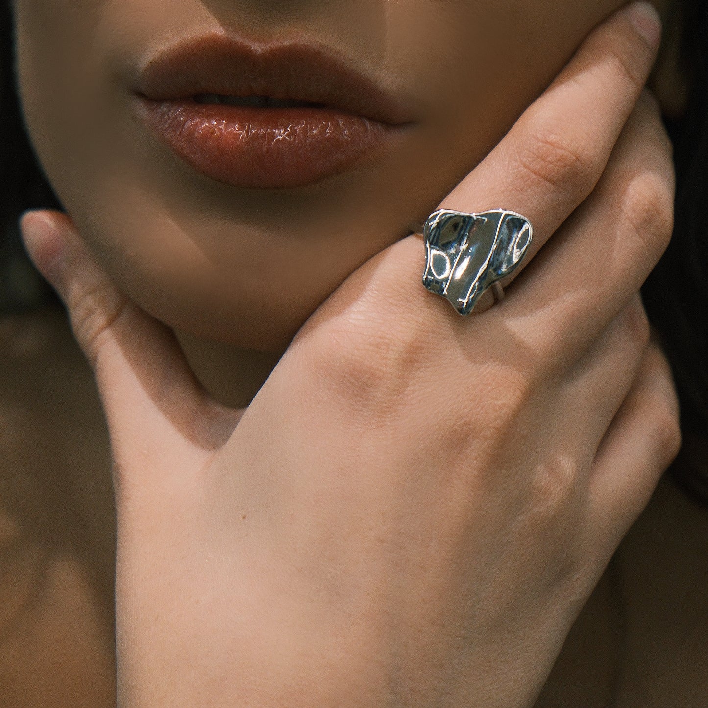 Elegant Irregular Silver Wrinkle Ring